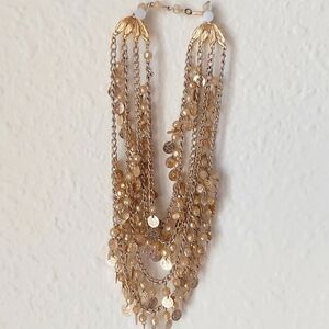 Golden & Ivory Iridescent Bead & Coin Statement Necklace